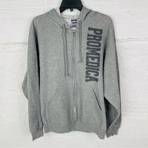 JERZEES gray hoodie cotton fleece full zip comfy soft PROMEDICA sweater SZ large